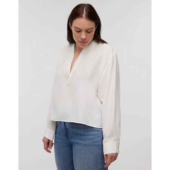 Madewell Long-Sleeve Popover Top Women's Med Lighthouse Silk Split Crewneck NWT - Picture 8 of 8